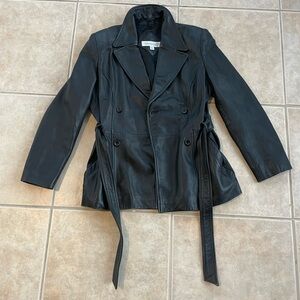 Valerie Stevens Double-Breasted Black Leather Jacket